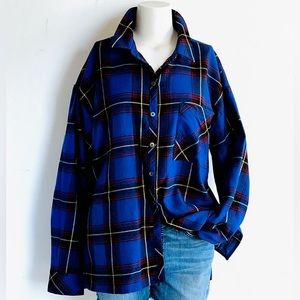 Wmn’s sz L Plaid Shirt Blue Cotton 🟦⬛️🟥⬛️🟦🟥